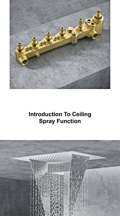Luxury Gun Grey Brass Thermostatic Shower System Ceiling-Embedded