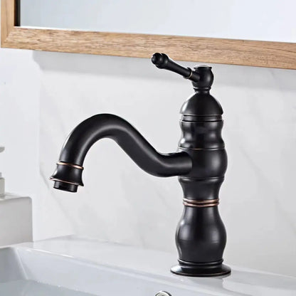 Antique Brass Basin Faucet 360 Rotation Handle Deck