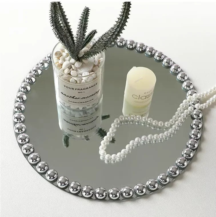 Pearl Dot Glass Mirror Storage Tray Light Luxury