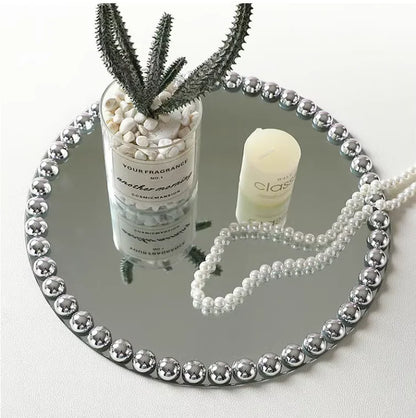 Pearl Dot Glass Mirror Storage Tray Light Luxury