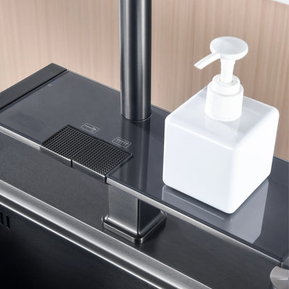 Luxury Digital Display Brass Grey Faucet Pull-Out Design
