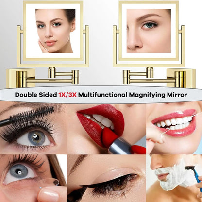 Square Touch Led Folding Bathroom Mirror 3x Magnifying