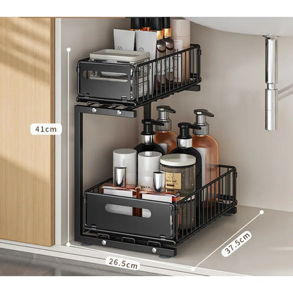 Layer Pull Out Cabinet Organizer Adjustable Storage Under-Sink