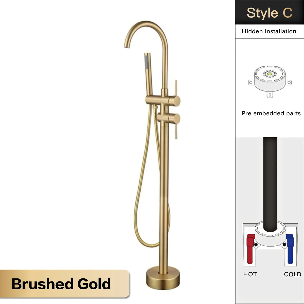 Aitana Luxury Black Brass Bathroom Faucet Floor Standing