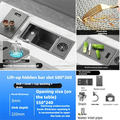 Cup Washer Hidden Bar Sinks Lid Multifunctionalstainless Steel