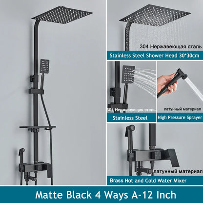 Shinesia Black/Chrome Bathroom Shower System Rainfall Shower