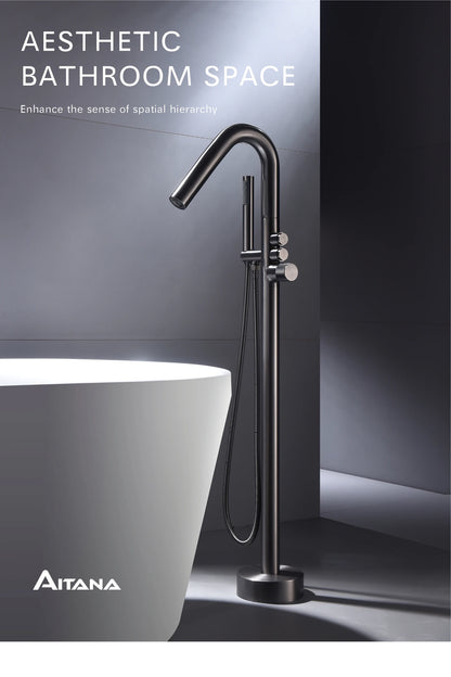 Aitna Gold Brass Luxury Bathroom Faucet Floor Standing