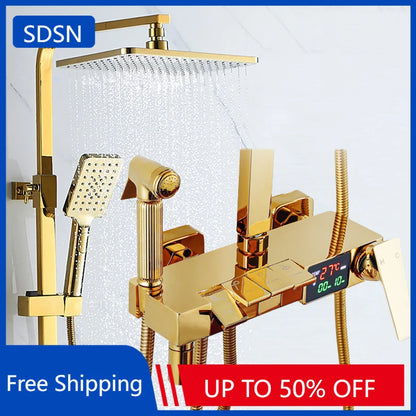 Gold Piano Digital Display Bathroom Shower Brass Bathroom
