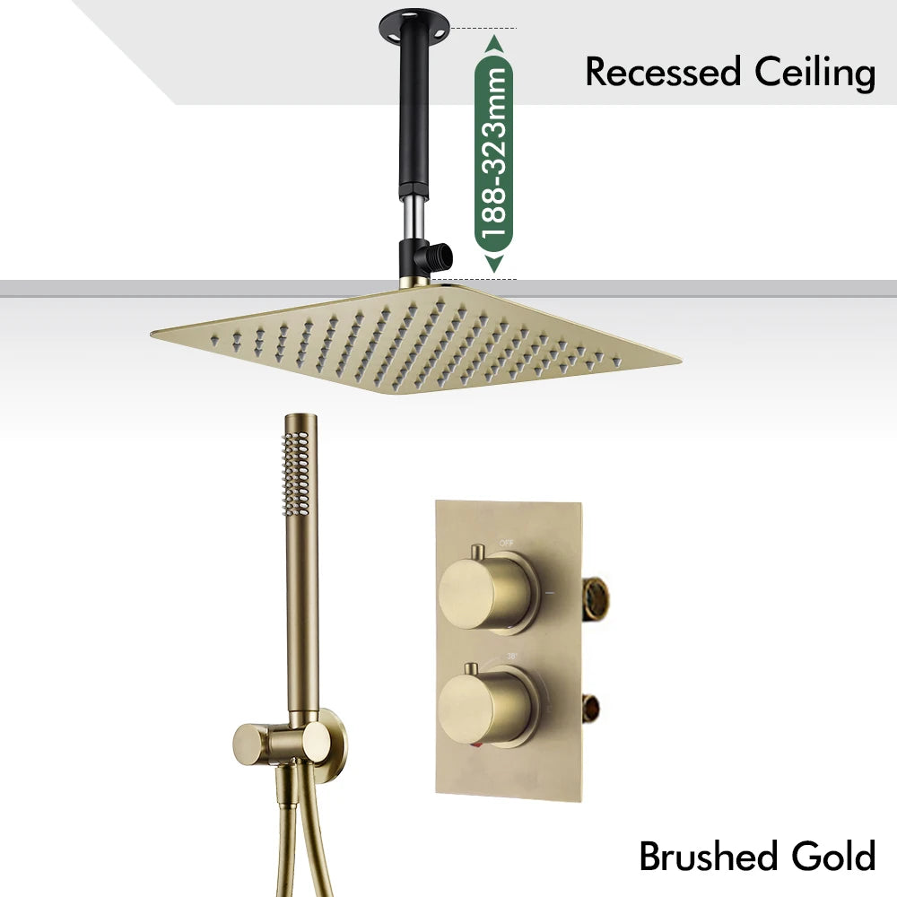 Bathroom Faucet Dial Way Brushed Gold Thermostat Shower