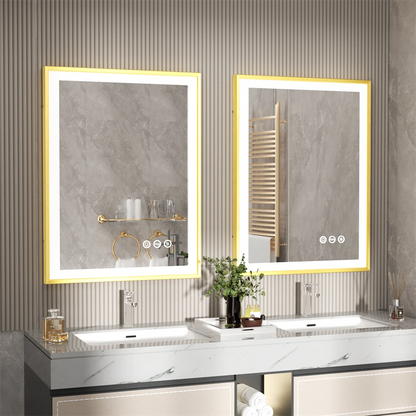 Luvodi Illuminated Bathroom Mirror Gold Frame Wall Mounted