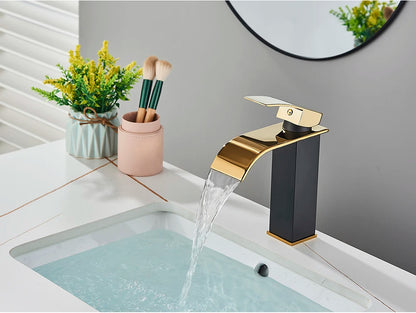 Brushed Golden Basin Faucets Elegant Waterfall Bathroom Sink