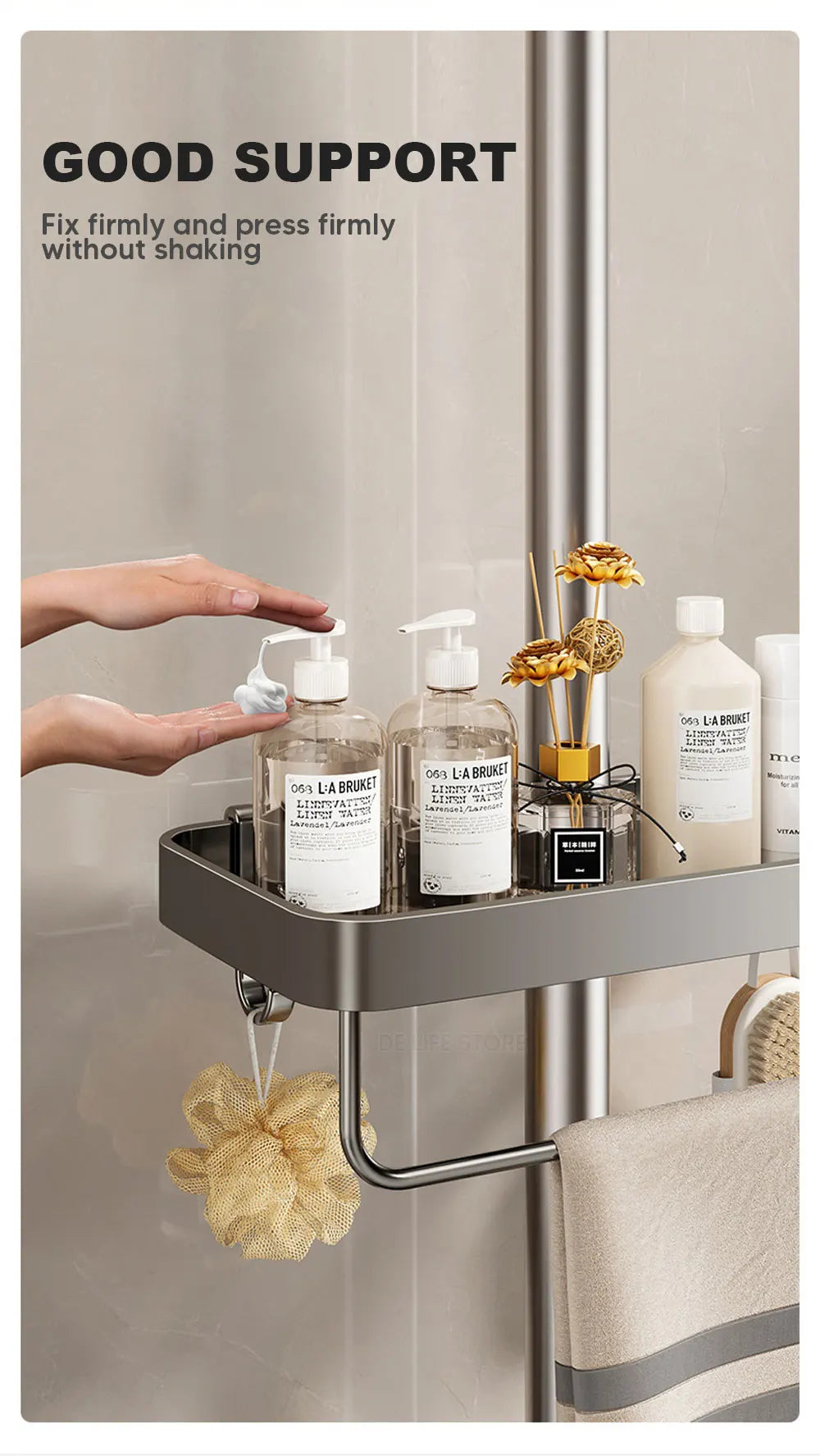 1/2pcs Punch-Free Shower Caddy Towel Rod Bathroom Shelf