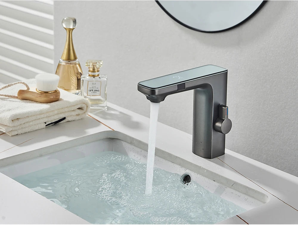 White Chrome Smart Sensor Basin Faucet Screen Digital