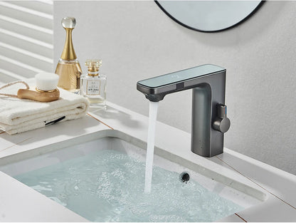 White Chrome Smart Sensor Basin Faucet Screen Digital