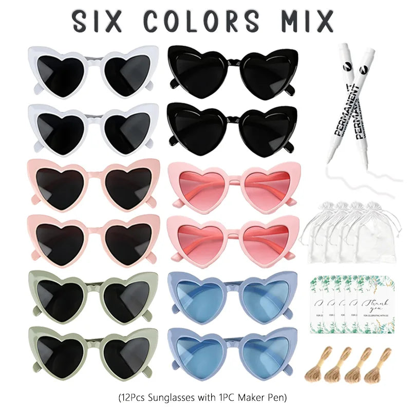 12-100pcs Wedding Sunglasses Guests Heart Shaped Sunglasses