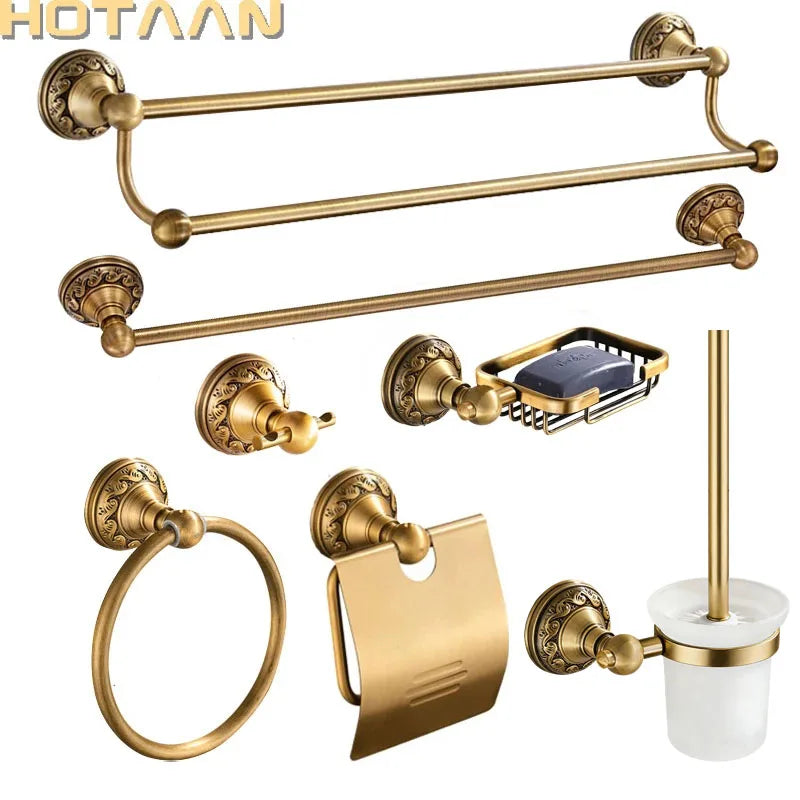 Antique Brass Aluminium Bathroom Robe Hook Paper Holder