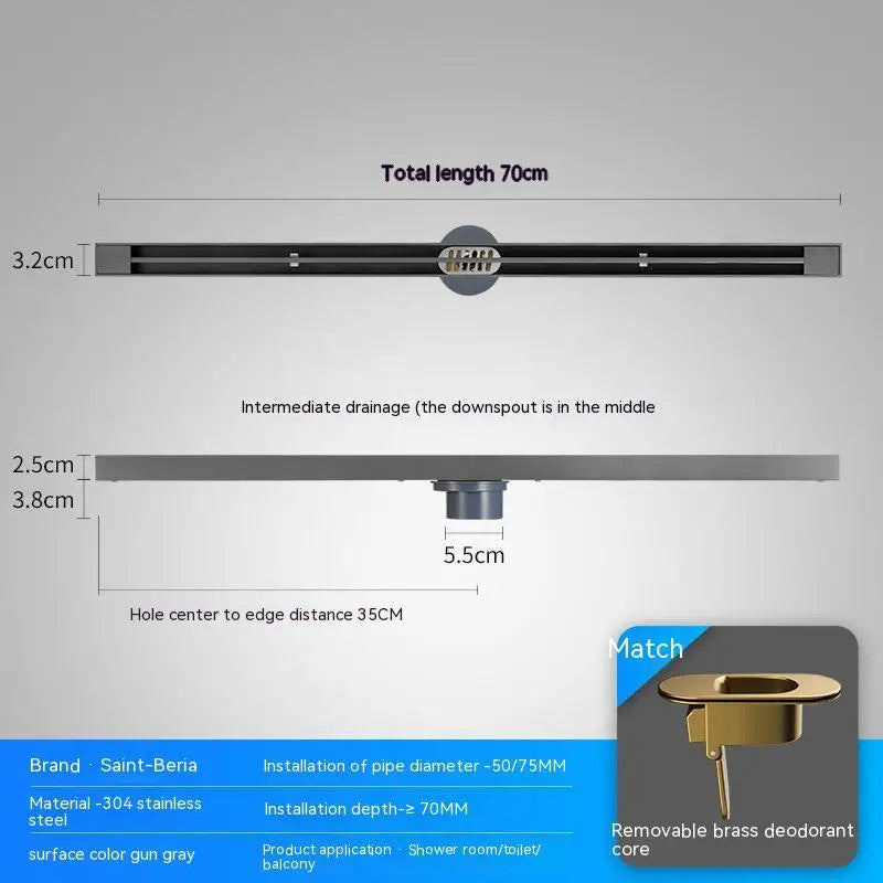 2cm Wide Floor Drain Stainless Steel Linear Narrow