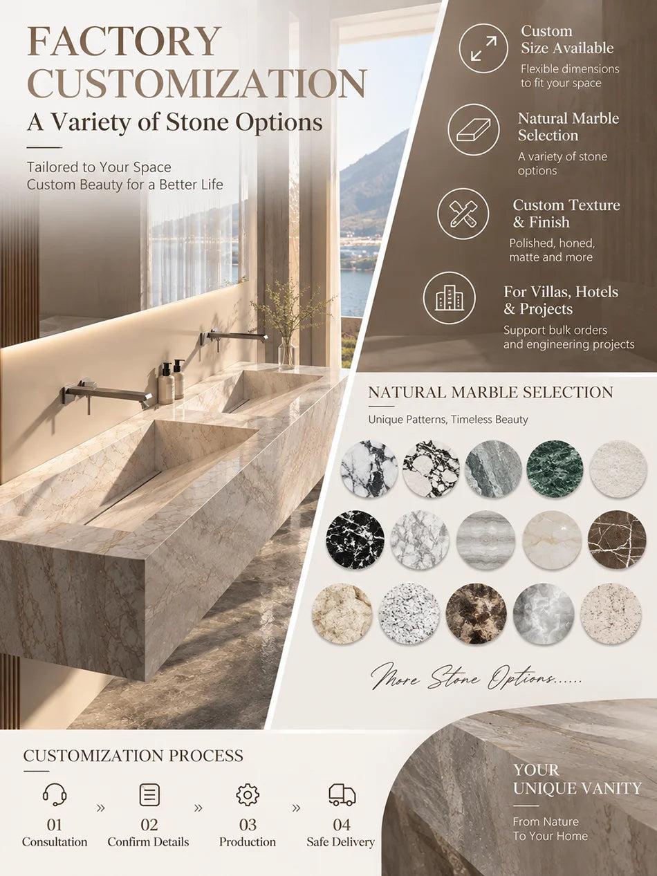 Any Size Custom Luxury Natural Stone Bathroom Vanity