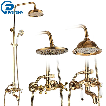 Golden Shower Bathroom Bath Shower Faucet Brass Swivel