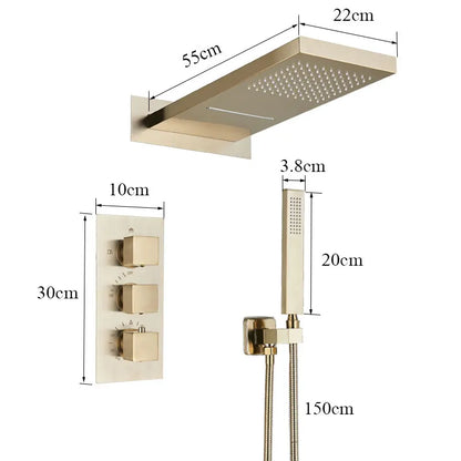 Thermostatic Shower Brushed Gold Bathroom Faucet Cold Mixer