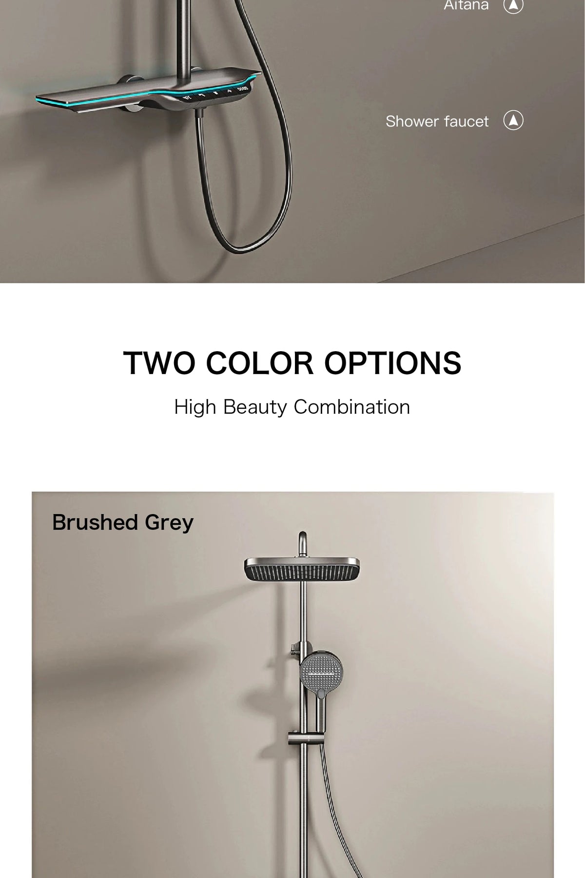 Luxury Brass Gun Gray Shower System Intelligent Led