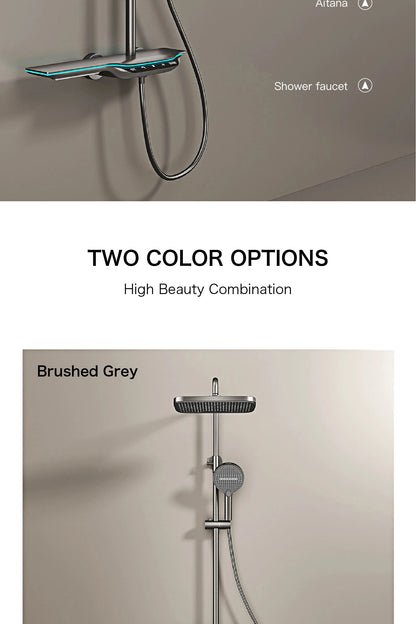 Luxury Brass Gun Gray Shower System Intelligent Led
