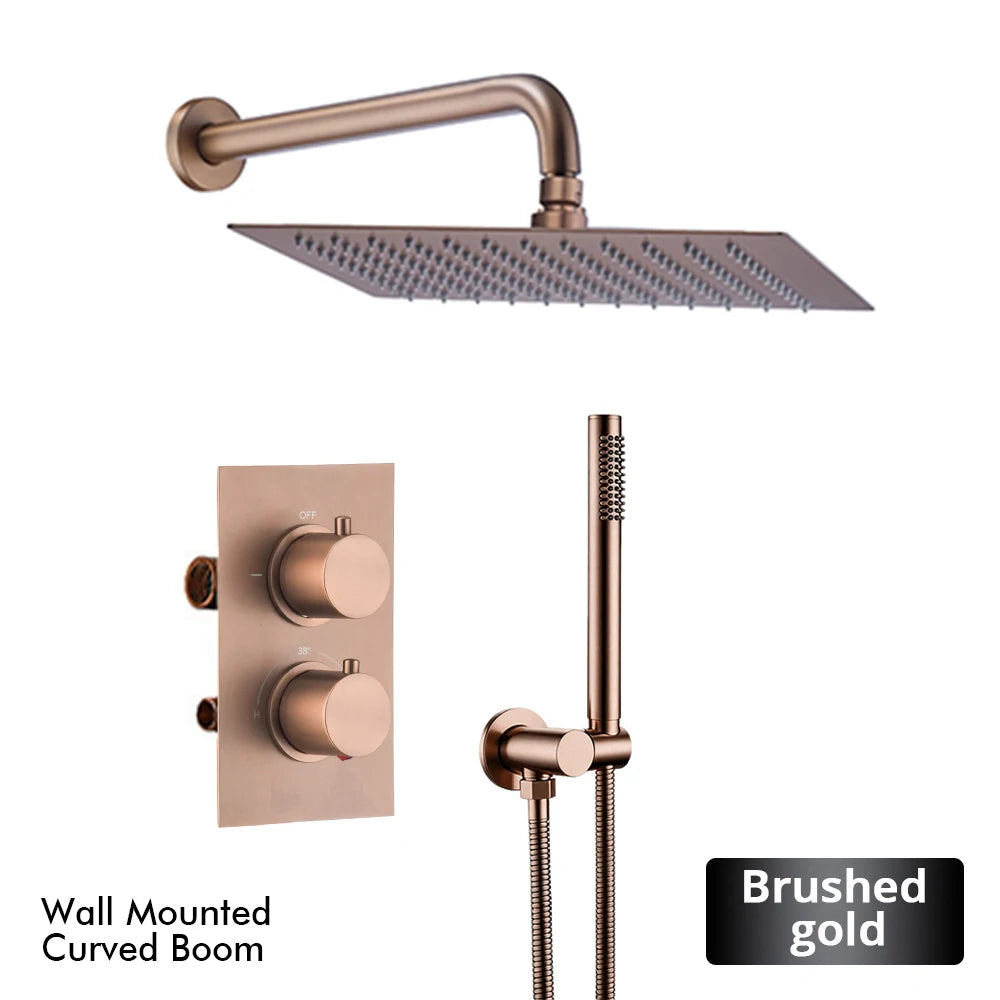 Bathroom Faucet Dial Way Brushed Gold Thermostat Shower