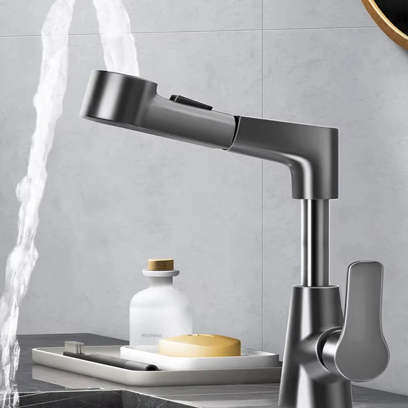 Brass Pull-Out Dual-Function Bathroom Sink Faucet Adjustable