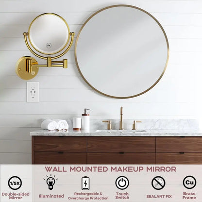 Brushed Gold Led Folding Touch Bathroom Mirrors Of