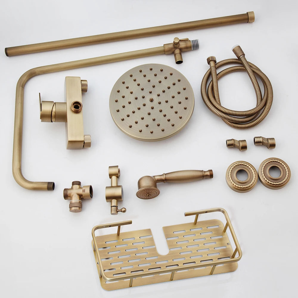 Zappo Antique Brass Shower Systerm Flexible Retro Brass
