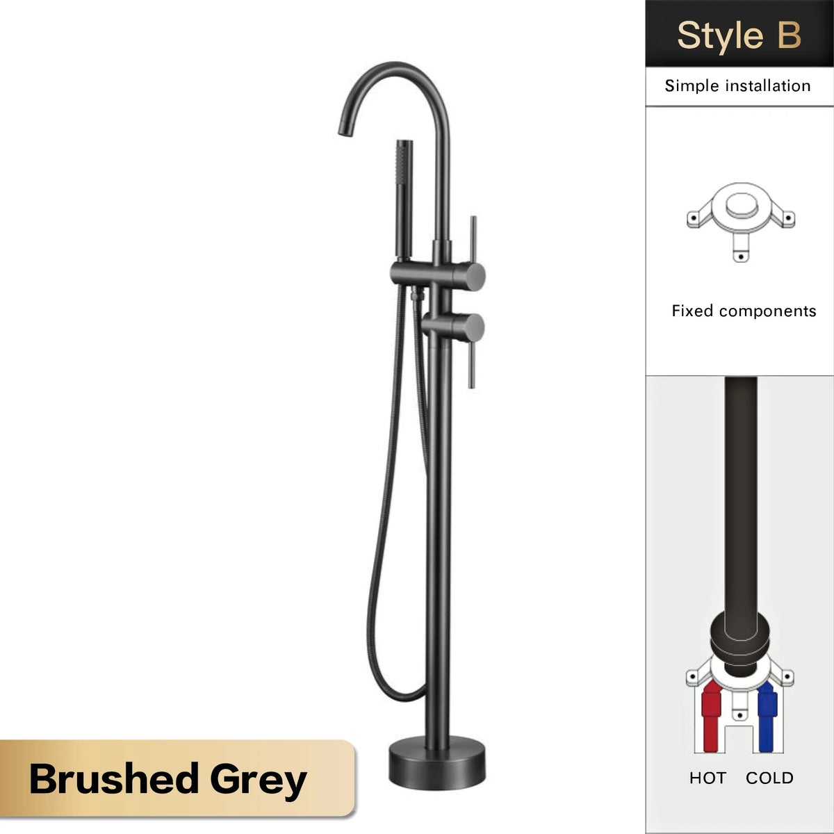 Aitana Luxury Black Brass Bathroom Faucet Floor Standing