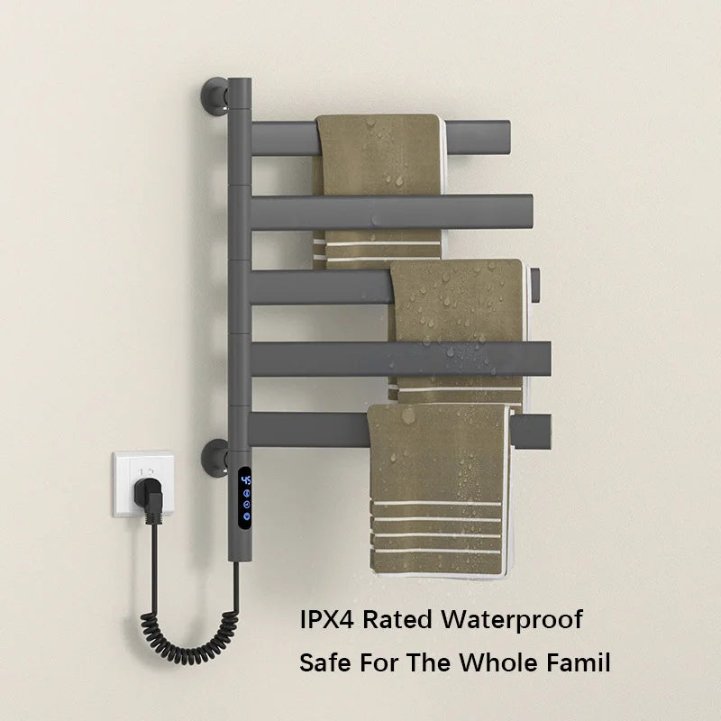 Black Electric Towel Rack Bathroom Temperature Time Smart