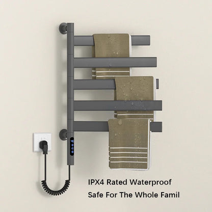 Black Electric Towel Rack Bathroom Temperature Time Smart
