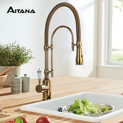 Aitana Luxury Golden Brass Faucet Retro Design Handle