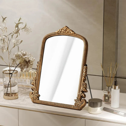 Vintage French Baroque Ornate Wall Mirror Arched Gold