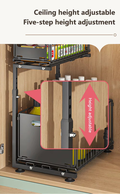 Layer Pull Out Cabinet Organizer Adjustable Storage Under-Sink