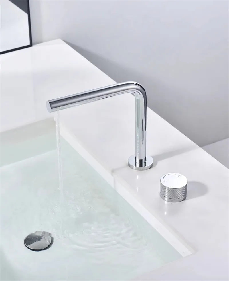 Brushed Gold Bathroom Faucet Two Holes Gun Grey