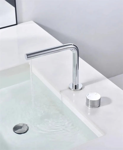 Brushed Gold Bathroom Faucet Two Holes Gun Grey