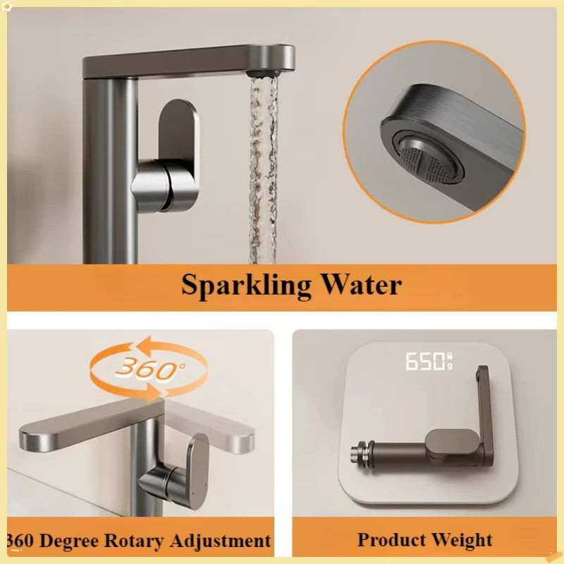360 Rotation Bathroom Basin Faucet Grey Aluminum Washbasin