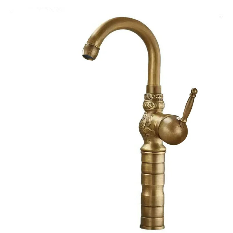 Antique Carved Bathroom Faucet Basin Faucets Brass &