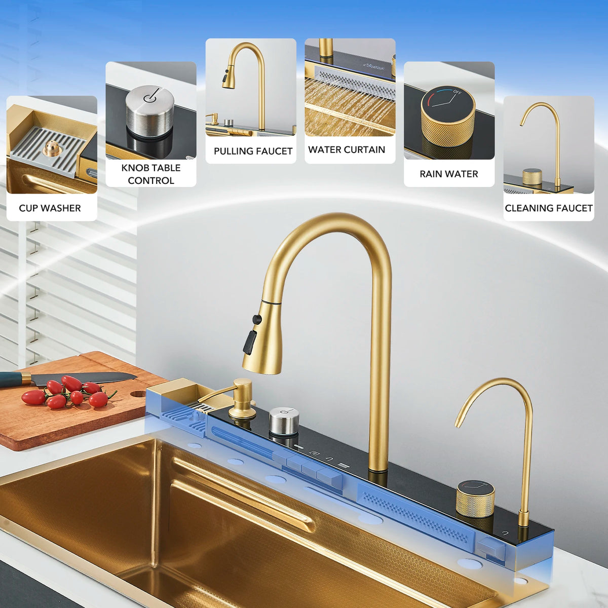 Golden Smart Digital Display Integrated Sink Temperature Control