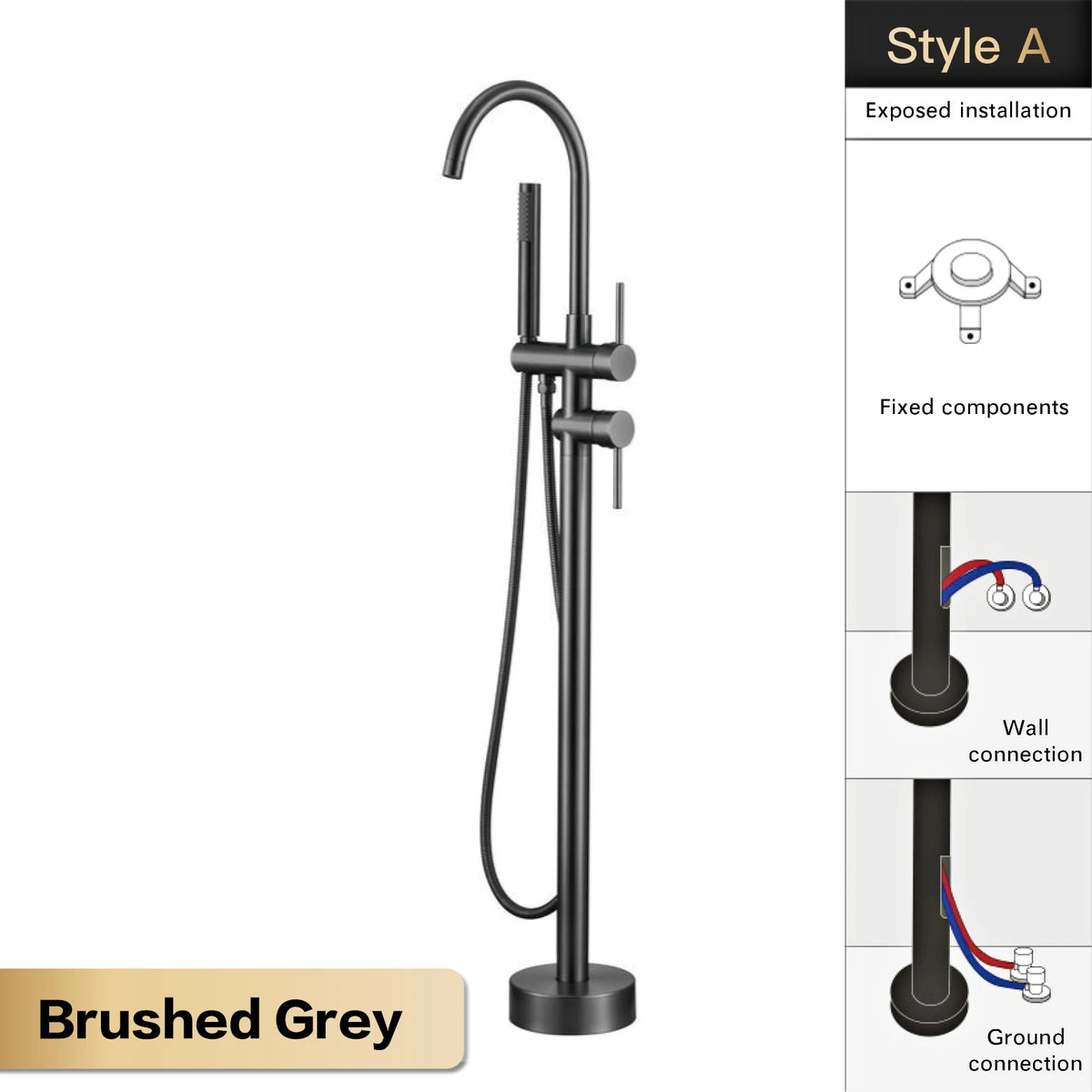 Aitana Luxury Black Brass Bathroom Faucet Floor Standing