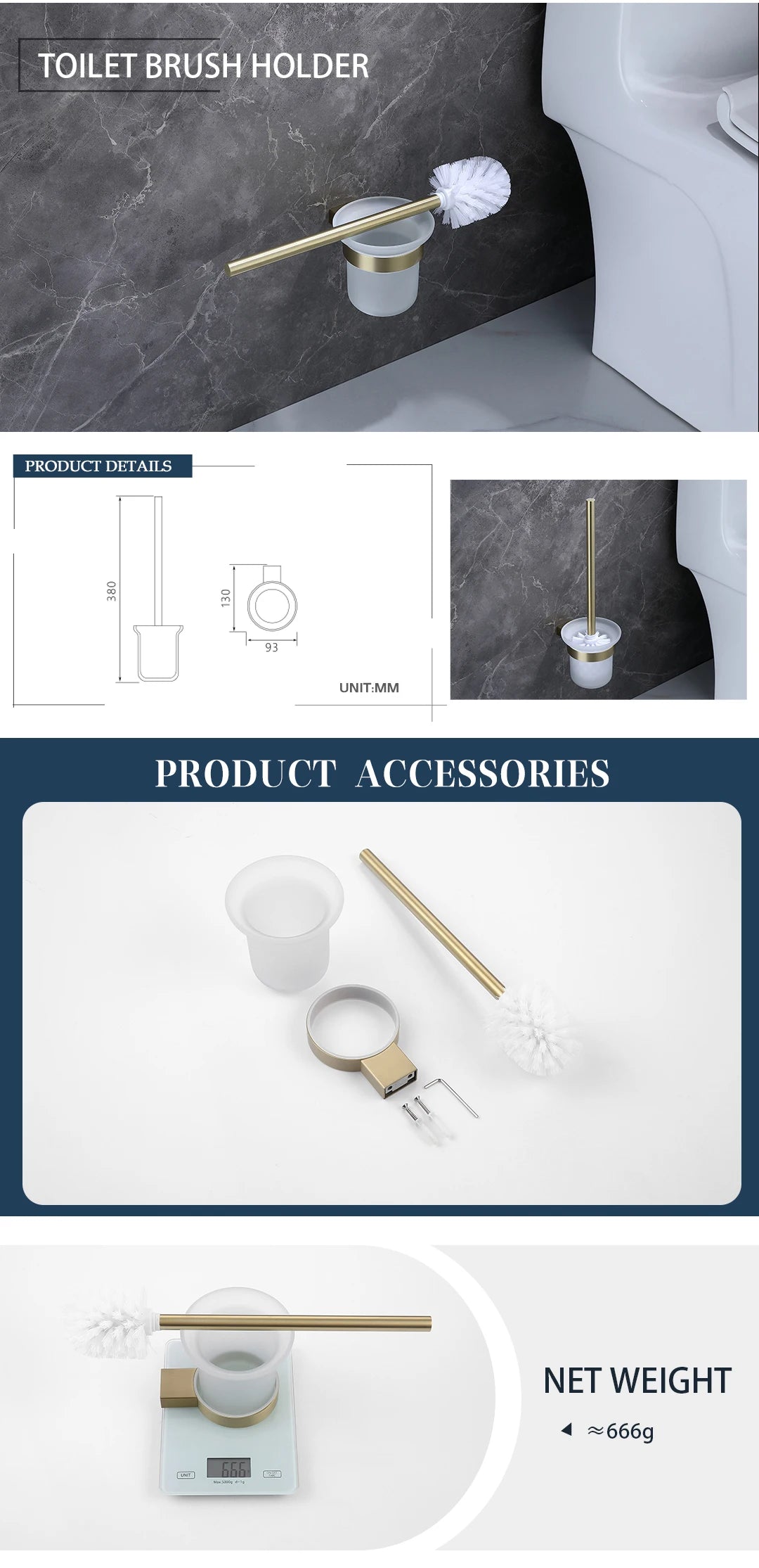Brushed Gold Bathroom Toilet Brush Holder Toilet Paper
