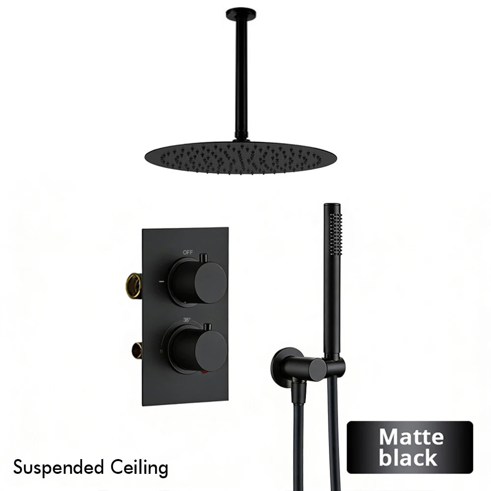 Bathroom Faucet Dial Way Brushed Gold Thermostat Shower