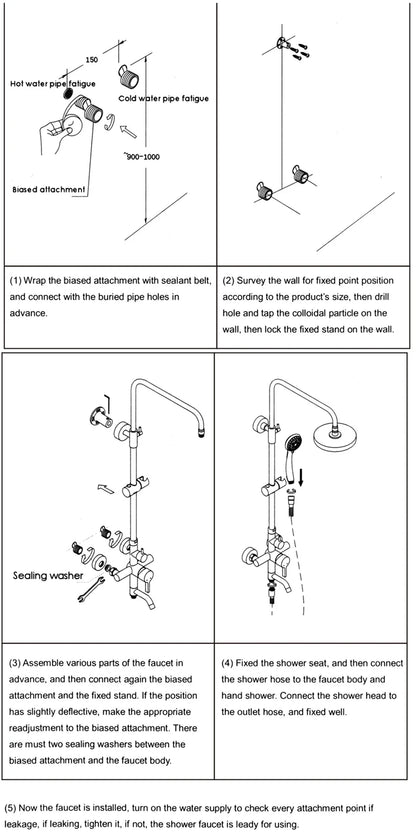 Luxury Thermostatic Bathroom Shower System White Gold Brass