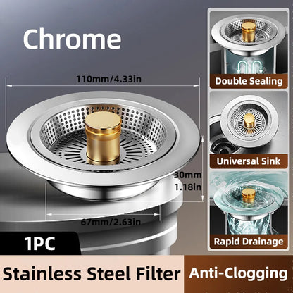 Universal Sink Strainer Stainless Steel Pop-Up Drain Plug