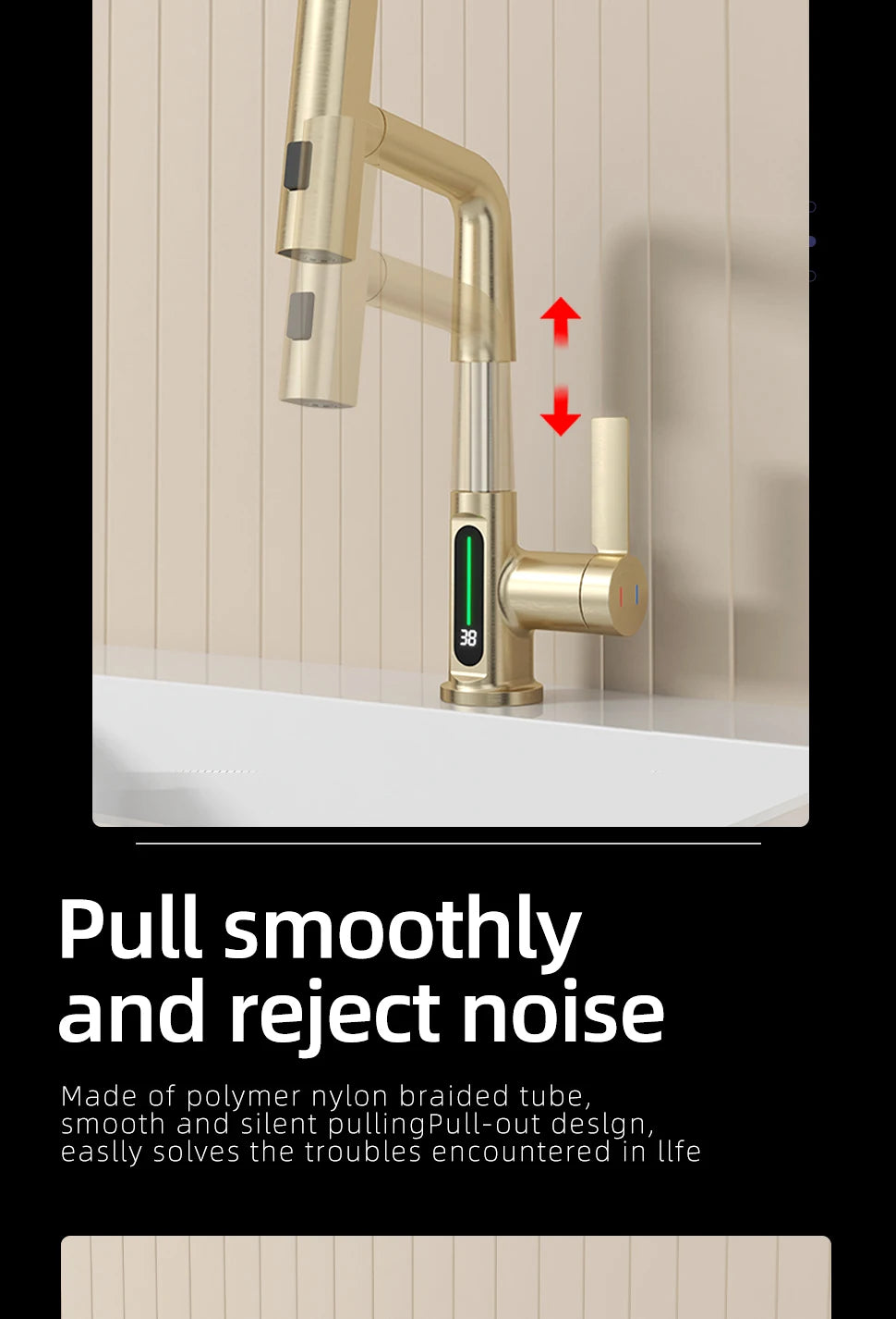Brushed Gold Basin Faucet Lifting Pull Down Digital