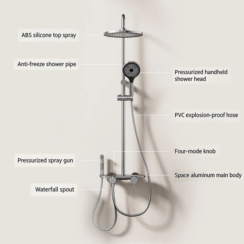 Modern Bathroom Gun Gray Aluminum Minimalist Shower Cold