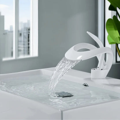 Black Bathroom Basin Taps Handle Waterfall Faucet Solid