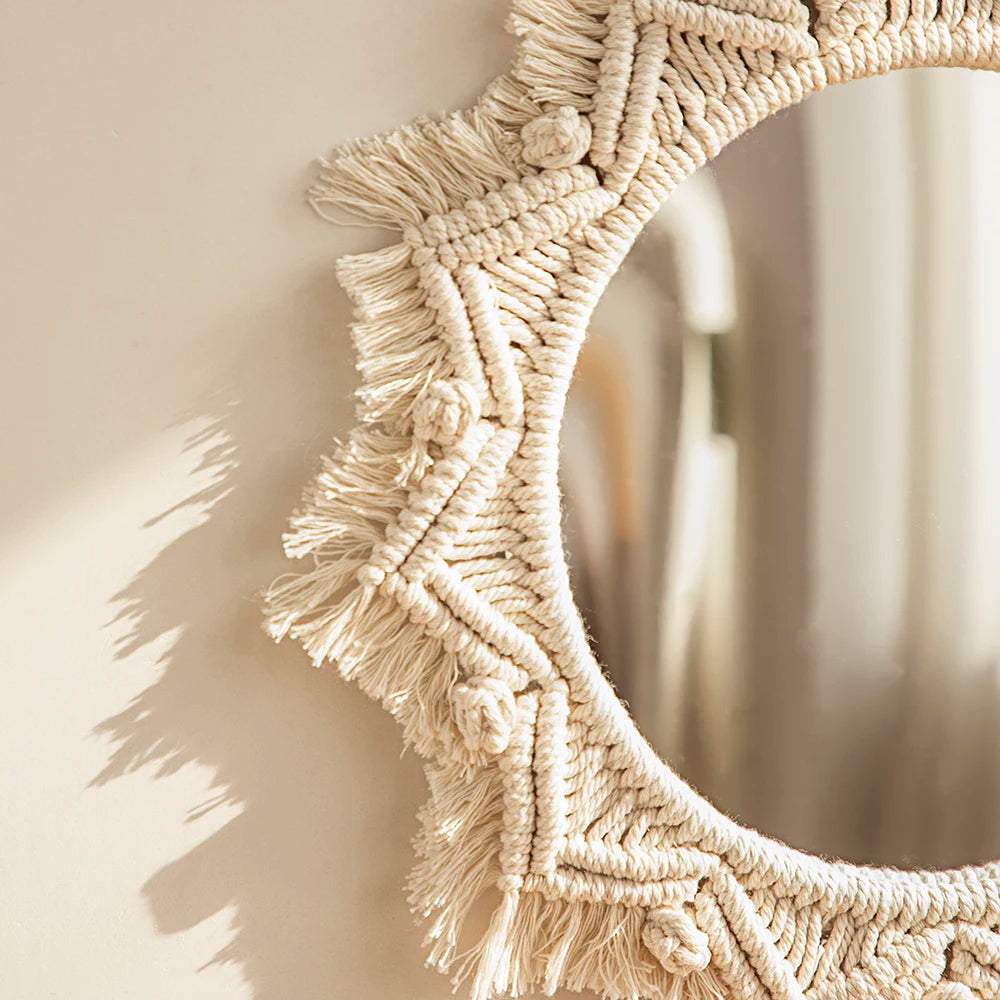 Boho Decorative Mirrors Macrame Round Mirror Aesthetic Room